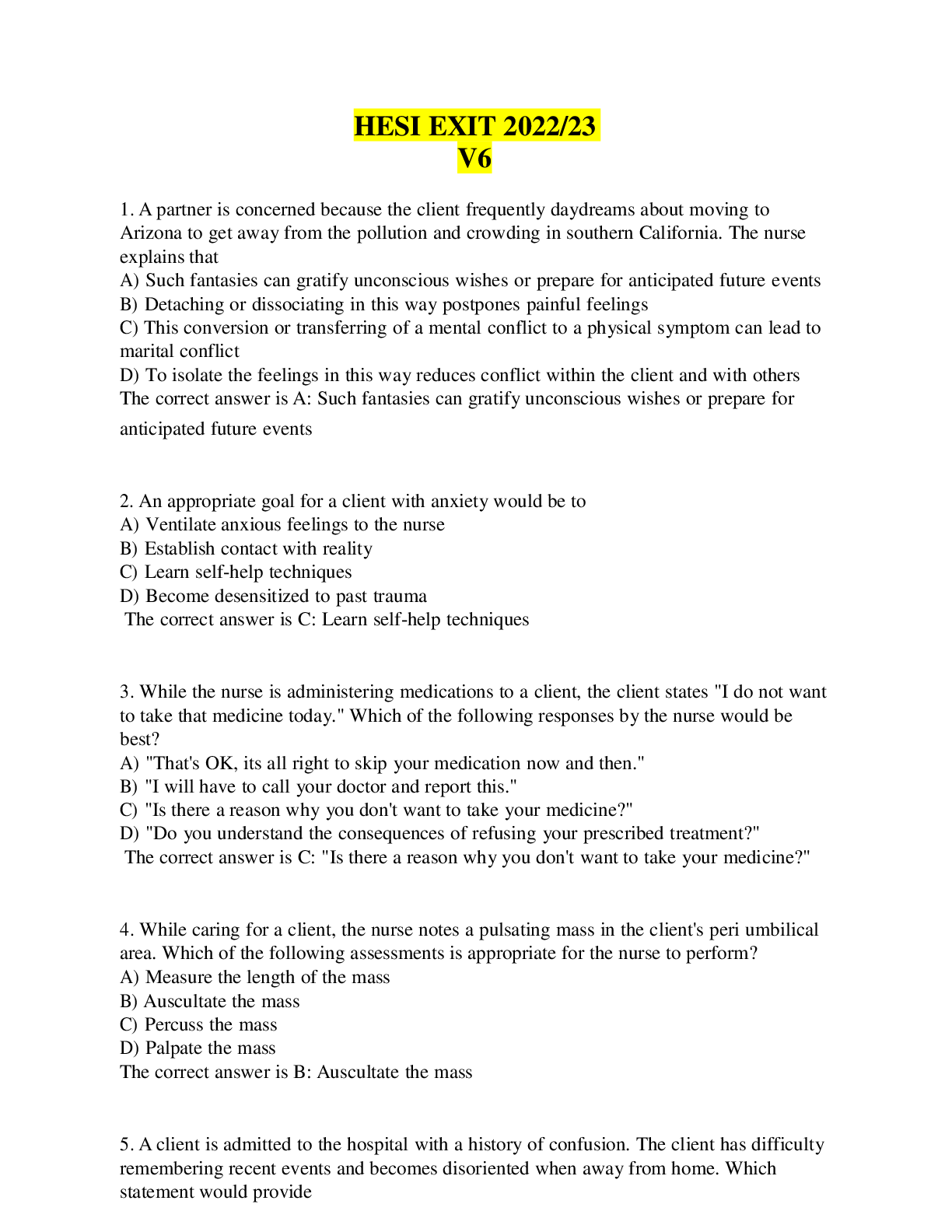 Preview image for HESI EXIT 2022/23 V6 Complete with ALL the Answers